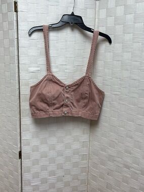 American Eagle Denim Button-Front Dusty Rose Crop Top size 8